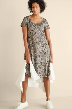 Vacation Shop|casual-Soft Surroundings Short Santiago Gaia Dress Global Paisley Black