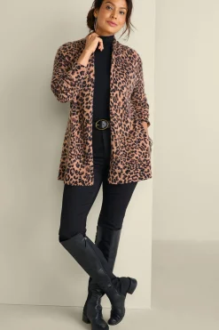 Sweaters & Cardigans|prints-Soft Surroundings Sibyl Cashmere Printed Cardigan Snow Leopard
