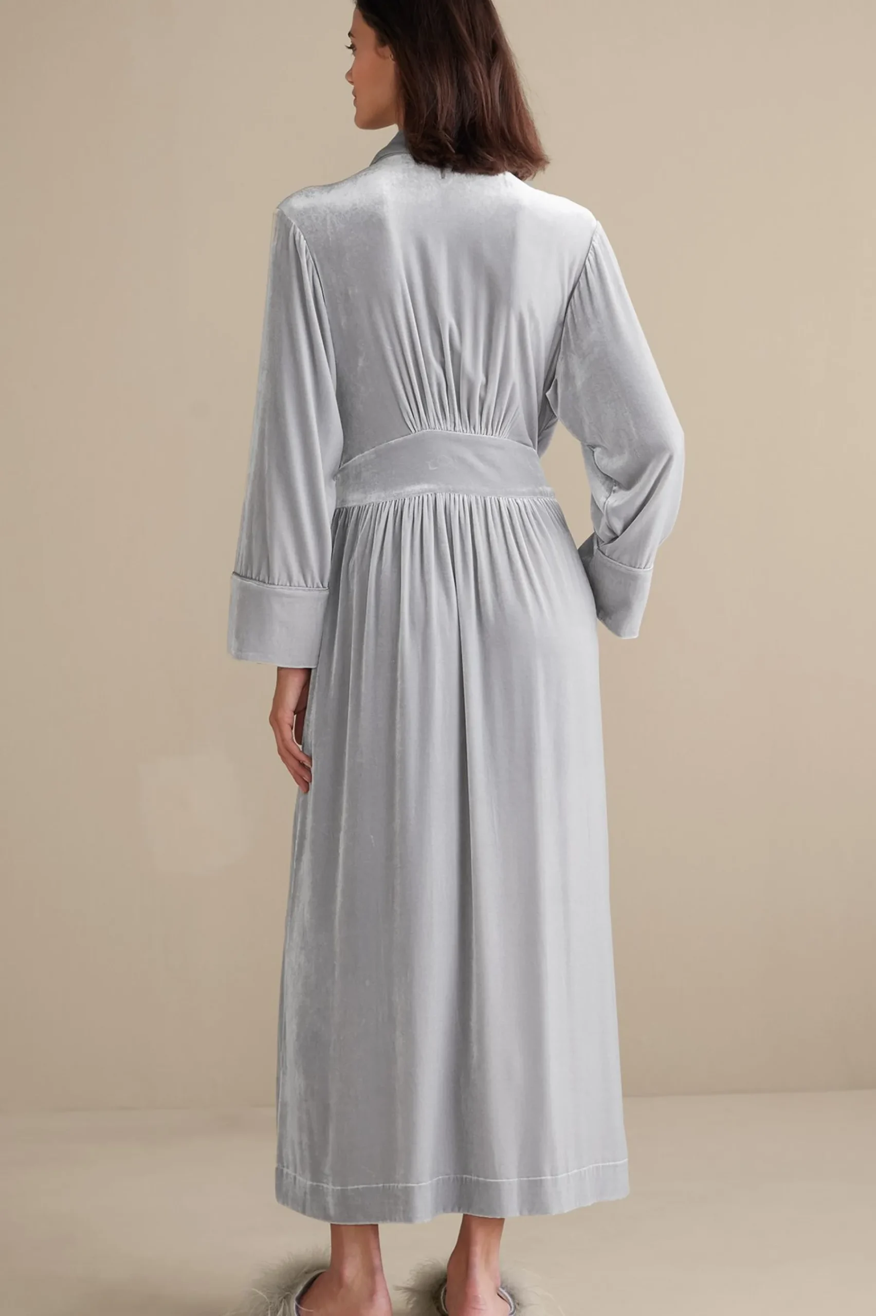 Sleepwear & Lounge|EVelvet Styles-Soft Surroundings Silk Velvet Robe Platinum Grey