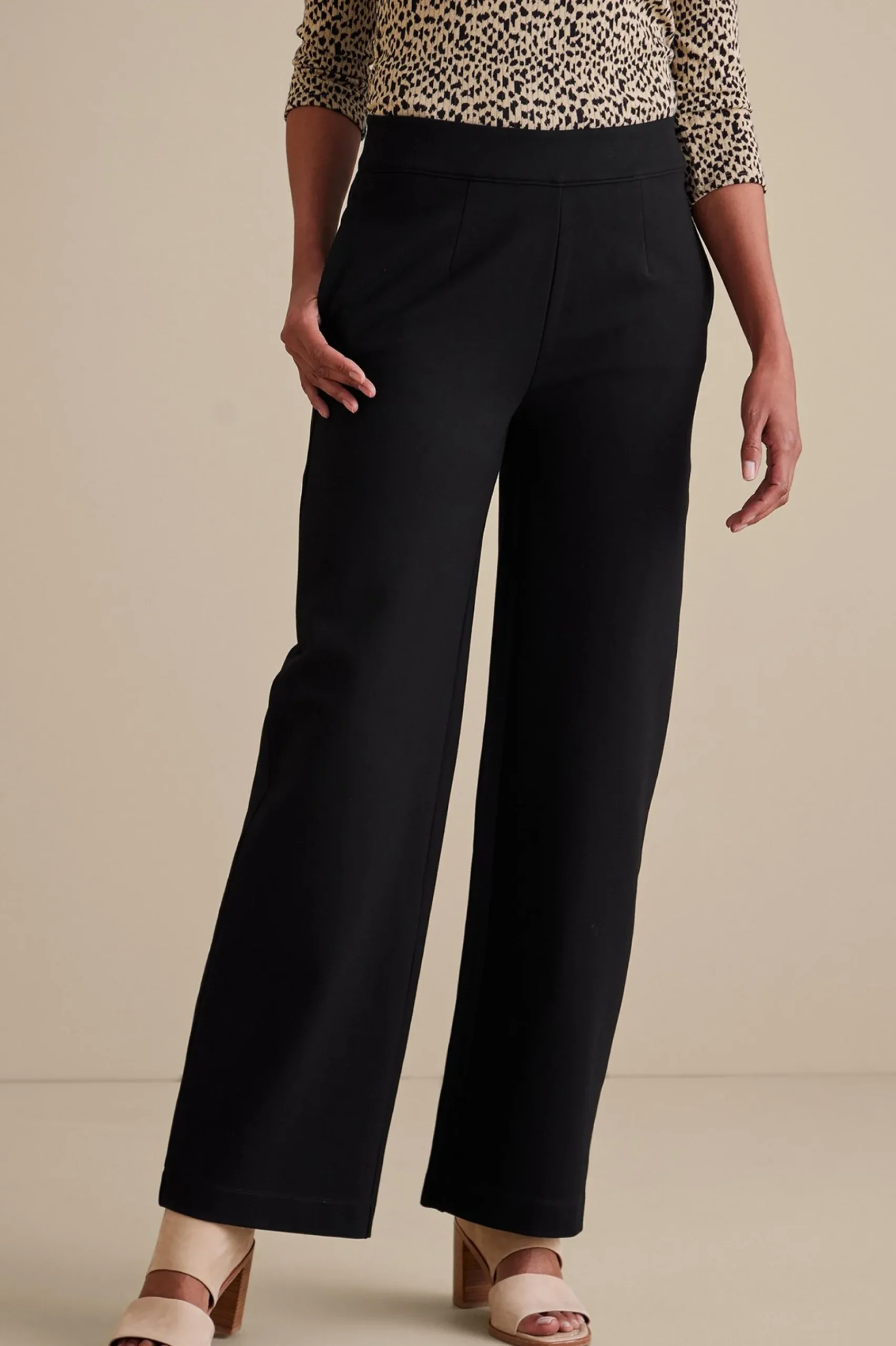 Soft Essential Styles|full length-Soft Surroundings Soft Essential Ponte Wide Leg Pants Black