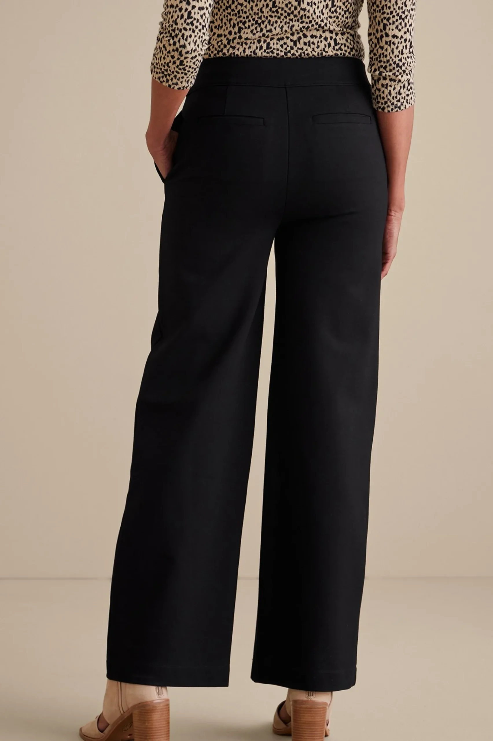 Soft Essential Styles|full length-Soft Surroundings Soft Essential Ponte Wide Leg Pants Black