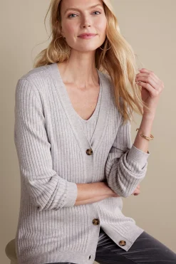Soft Essential Styles|Everyday Styles-Soft Surroundings Soft Essential™ Ribbed Button-Front Cardi Light Grey Heather
