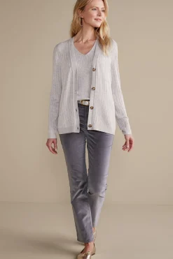 Soft Essential Styles|Everyday Styles-Soft Surroundings Soft Essential™ Ribbed Button-Front Cardi Light Grey Heather