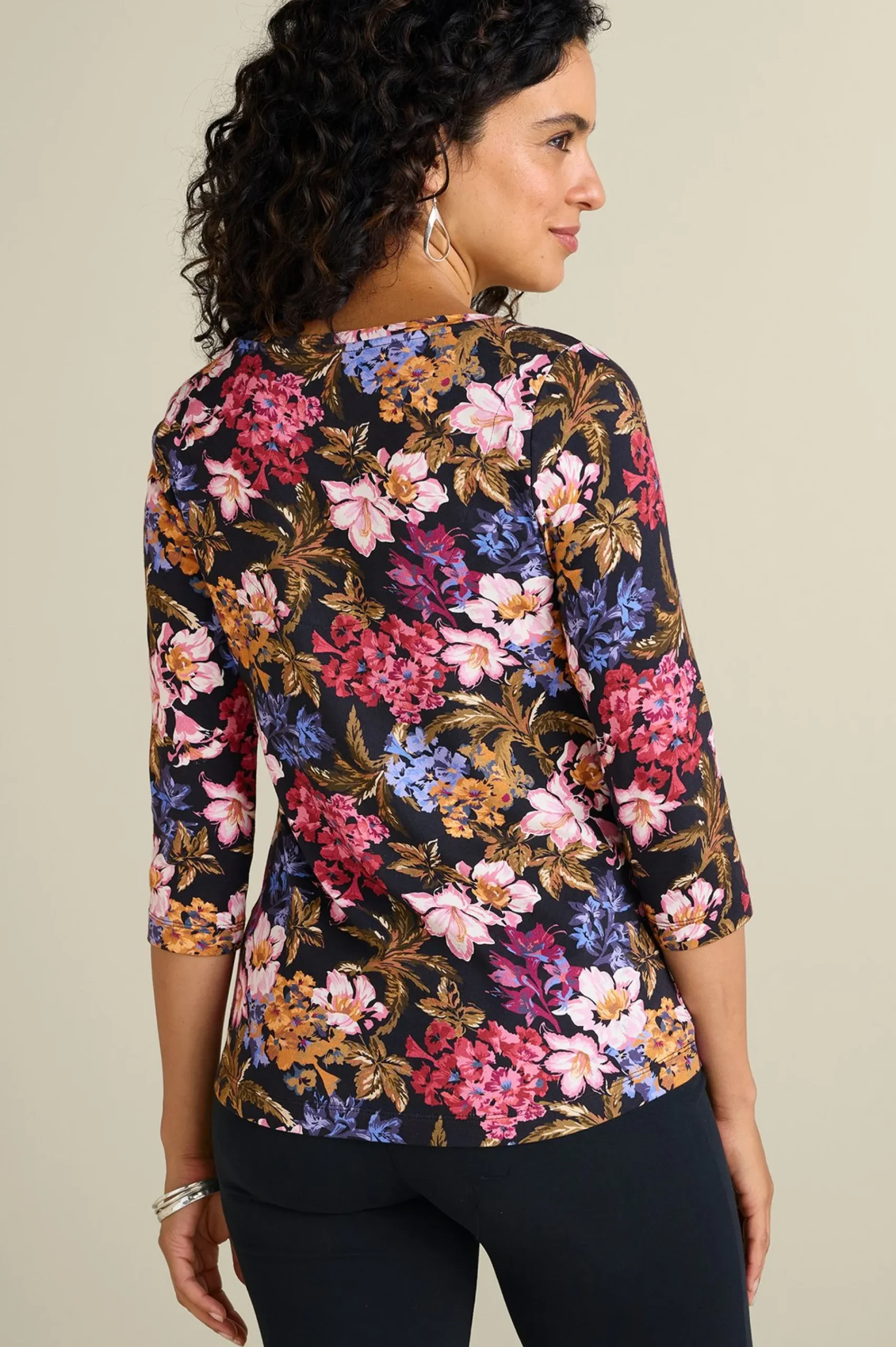 Soft Essential Styles|Feminine Flourish-Soft Surroundings Soft Essential™ SUPIMA® 3/4 Sleeve Tee Black
