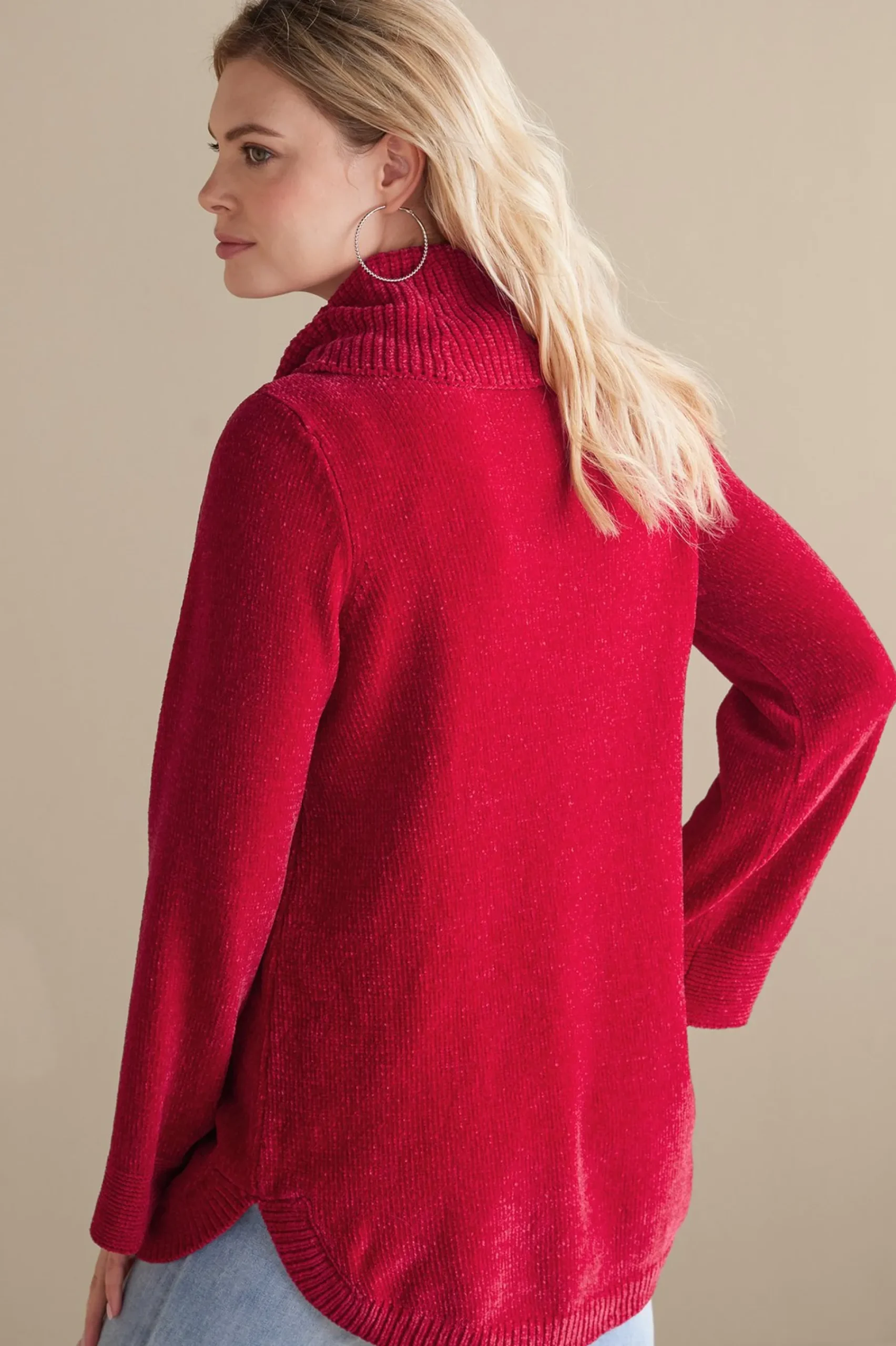 Everyday Styles|Sweaters & Cardigans-Soft Surroundings Soft Winds Chenille Tunic Sweater Sangria Red
