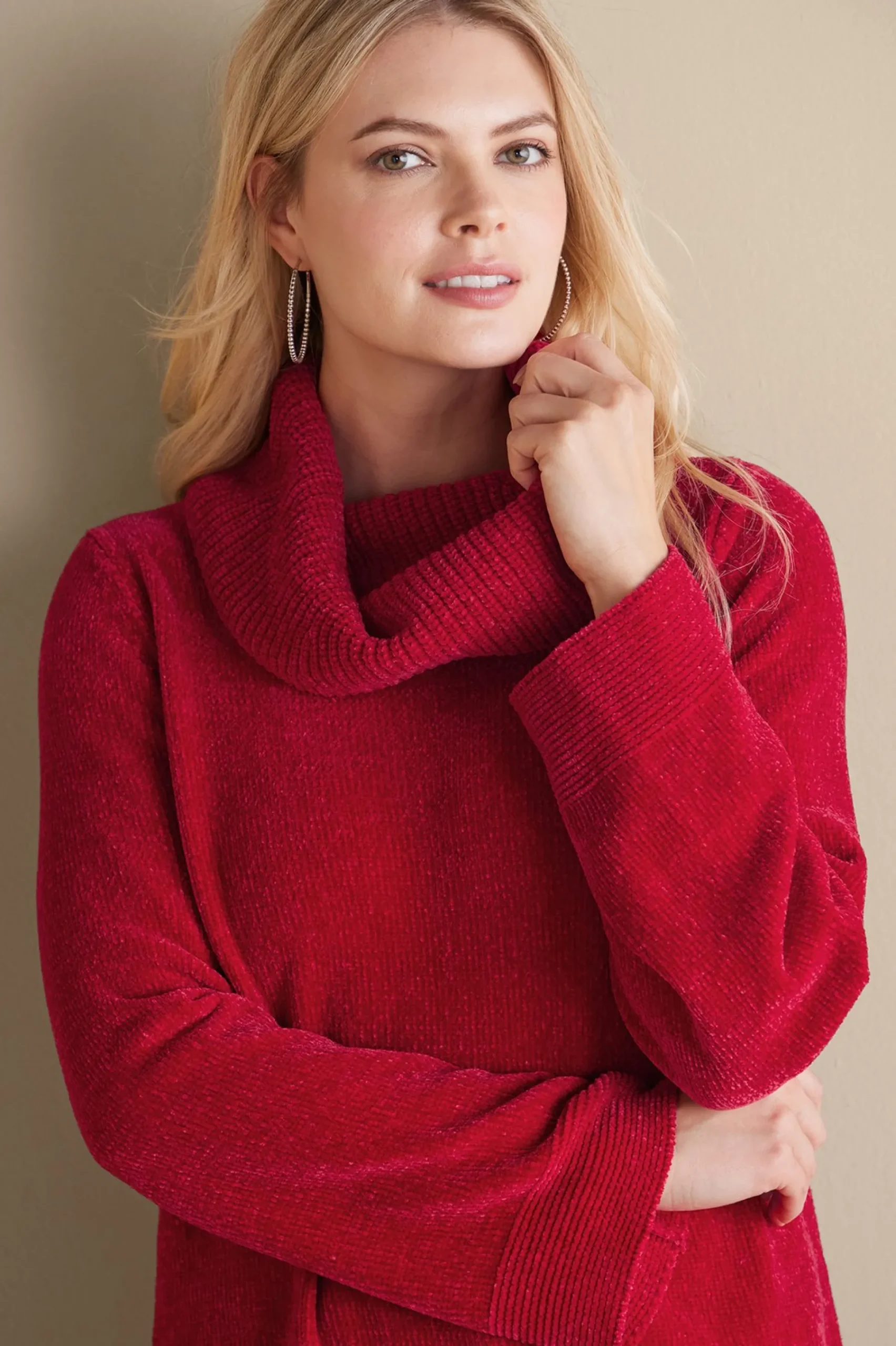 Everyday Styles|Sweaters & Cardigans-Soft Surroundings Soft Winds Chenille Tunic Sweater Sangria Red