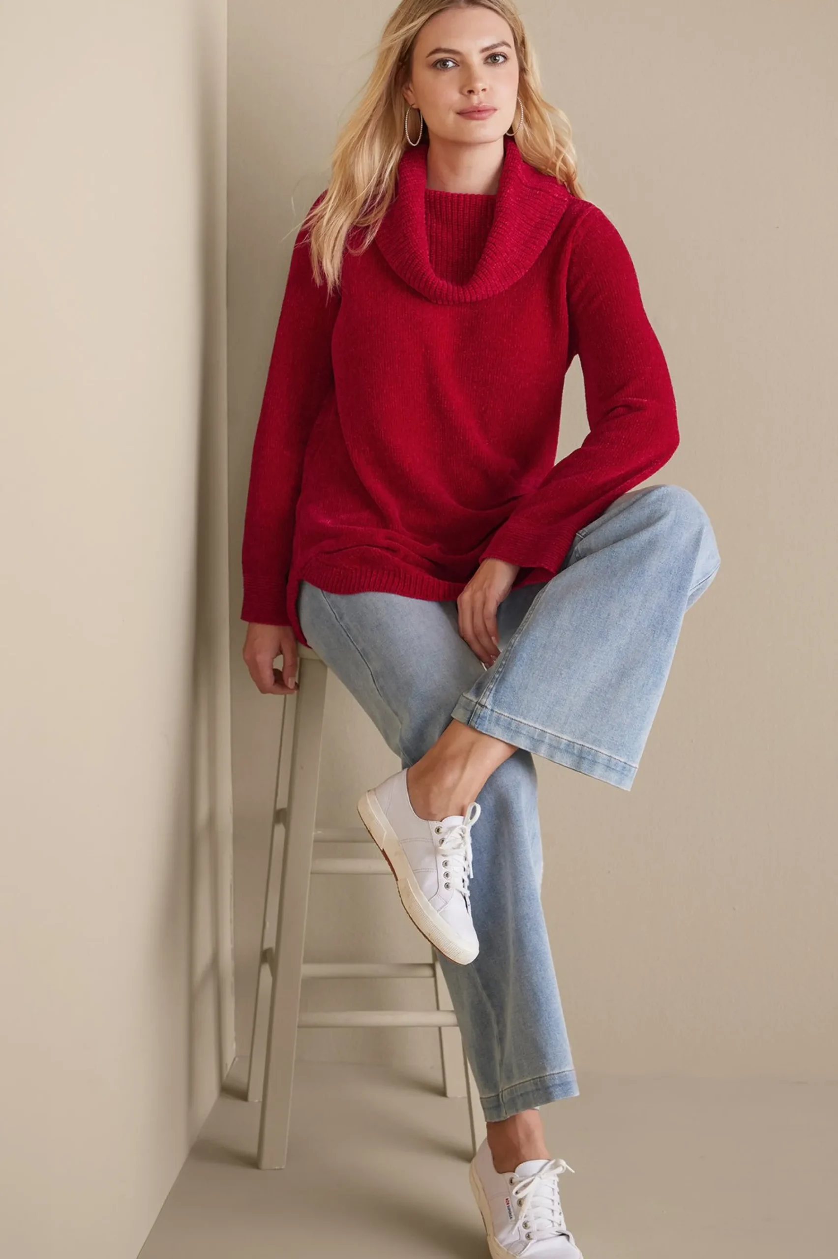 Everyday Styles|Sweaters & Cardigans-Soft Surroundings Soft Winds Chenille Tunic Sweater Sangria Red