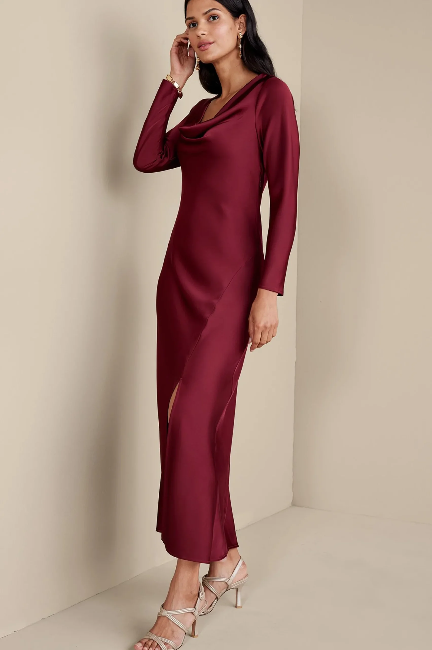 occasion dresses|solids-Soft Surroundings Solange Satin Dress Cabernet