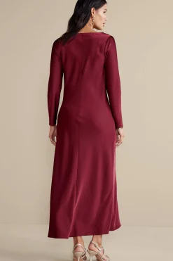occasion dresses|solids-Soft Surroundings Solange Satin Dress Cabernet