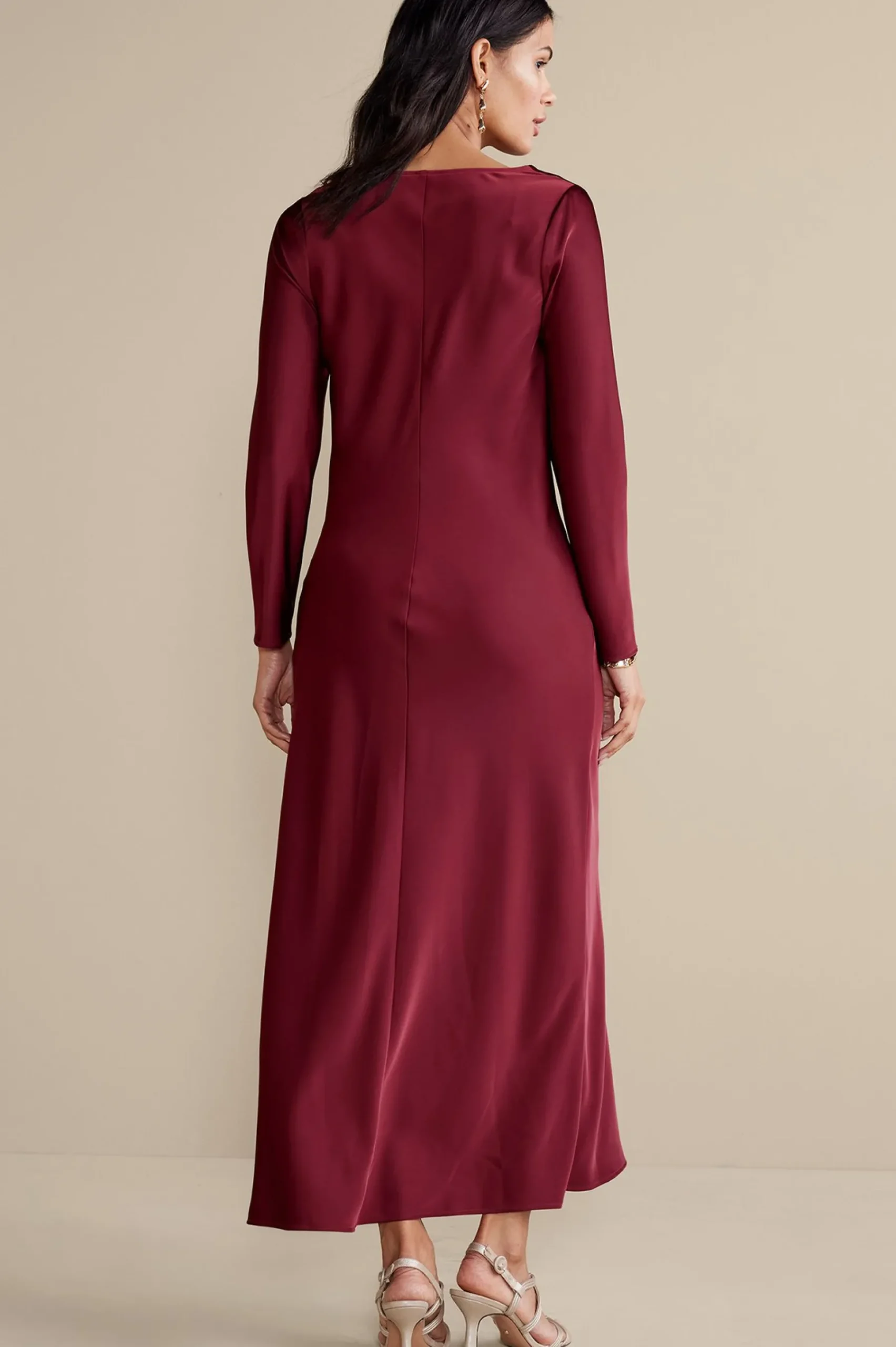 occasion dresses|solids-Soft Surroundings Solange Satin Dress Cabernet