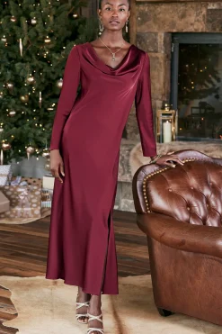 occasion dresses|solids-Soft Surroundings Solange Satin Dress Cabernet