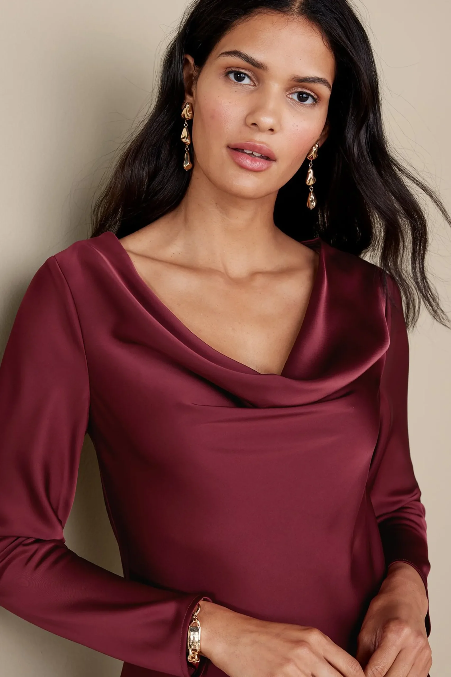 occasion dresses|solids-Soft Surroundings Solange Satin Dress Cabernet