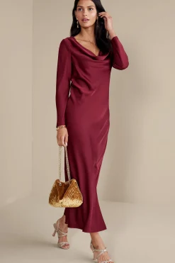 occasion dresses|solids-Soft Surroundings Solange Satin Dress Cabernet