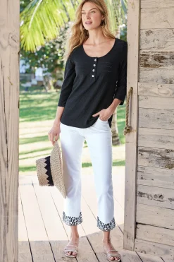 cropped|ankle-Soft Surroundings Solene Eyelet Denim Crop Jeans White