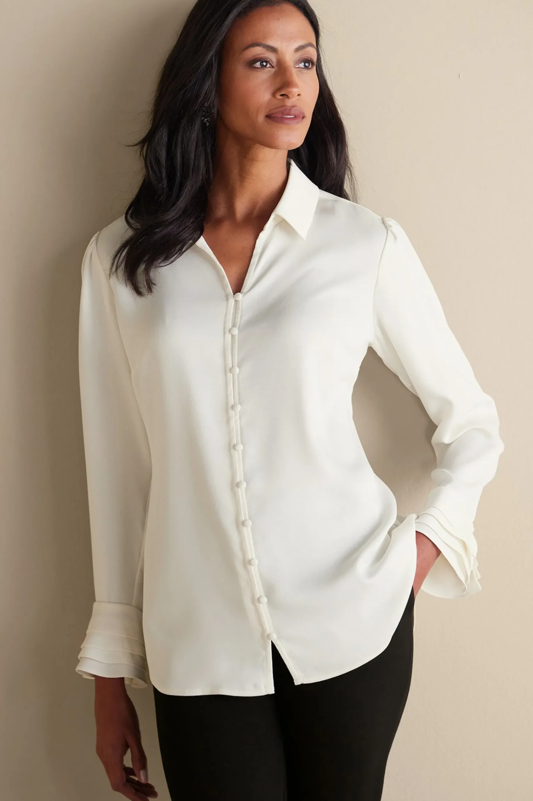 Everyday Styles|long sleeve-Soft Surroundings Sonnet Blouse Ecru
