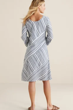 Vacation Shop|Linen Shop-Soft Surroundings Sonya Linen Dress White/Blue