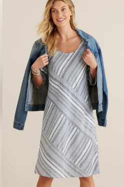 Vacation Shop|Linen Shop-Soft Surroundings Sonya Linen Dress White/Blue