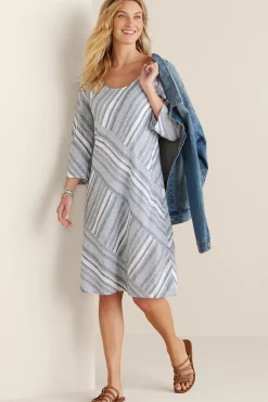Vacation Shop|Linen Shop-Soft Surroundings Sonya Linen Dress White/Blue