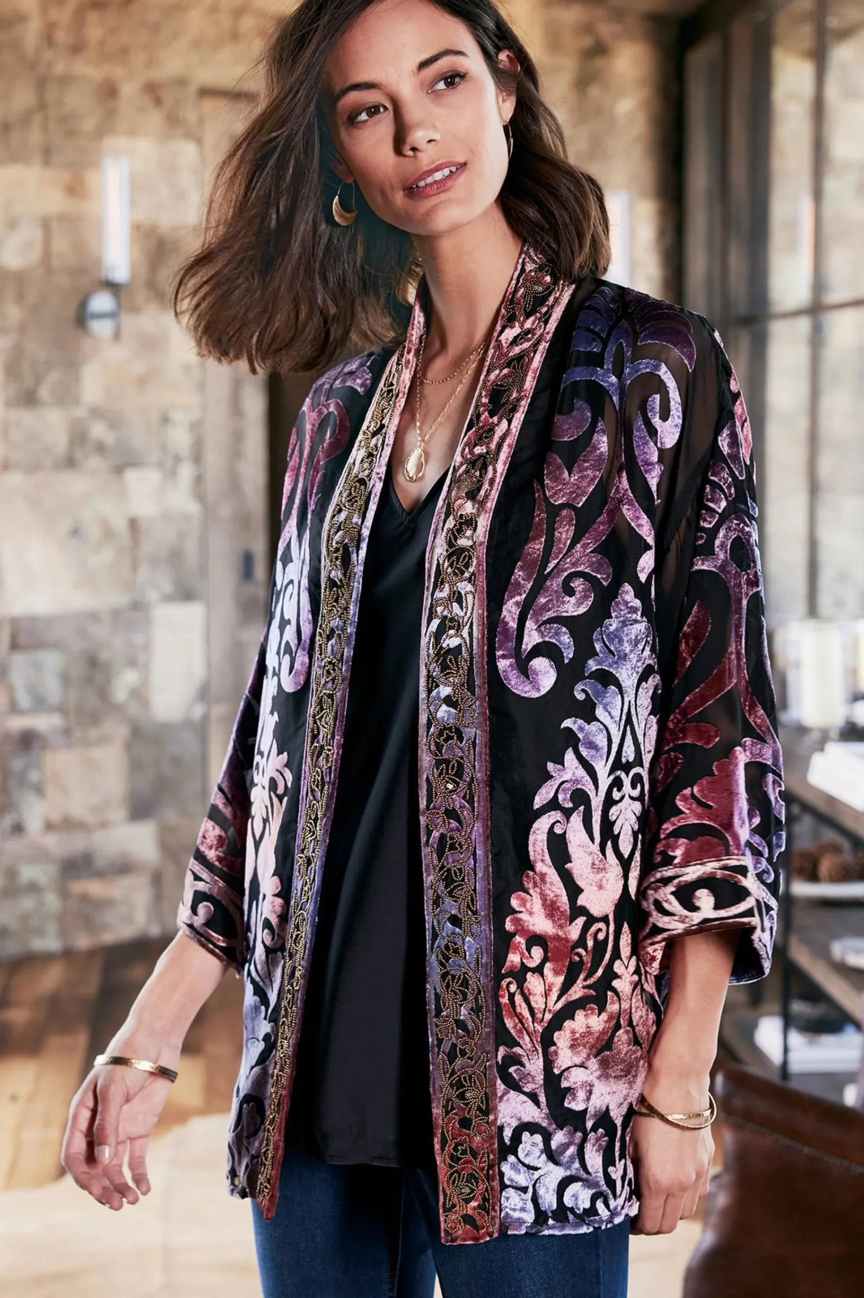 Feminine Flourish|EVelvet Styles-Soft Surroundings Sophia Topper Purple Gold Metallic
