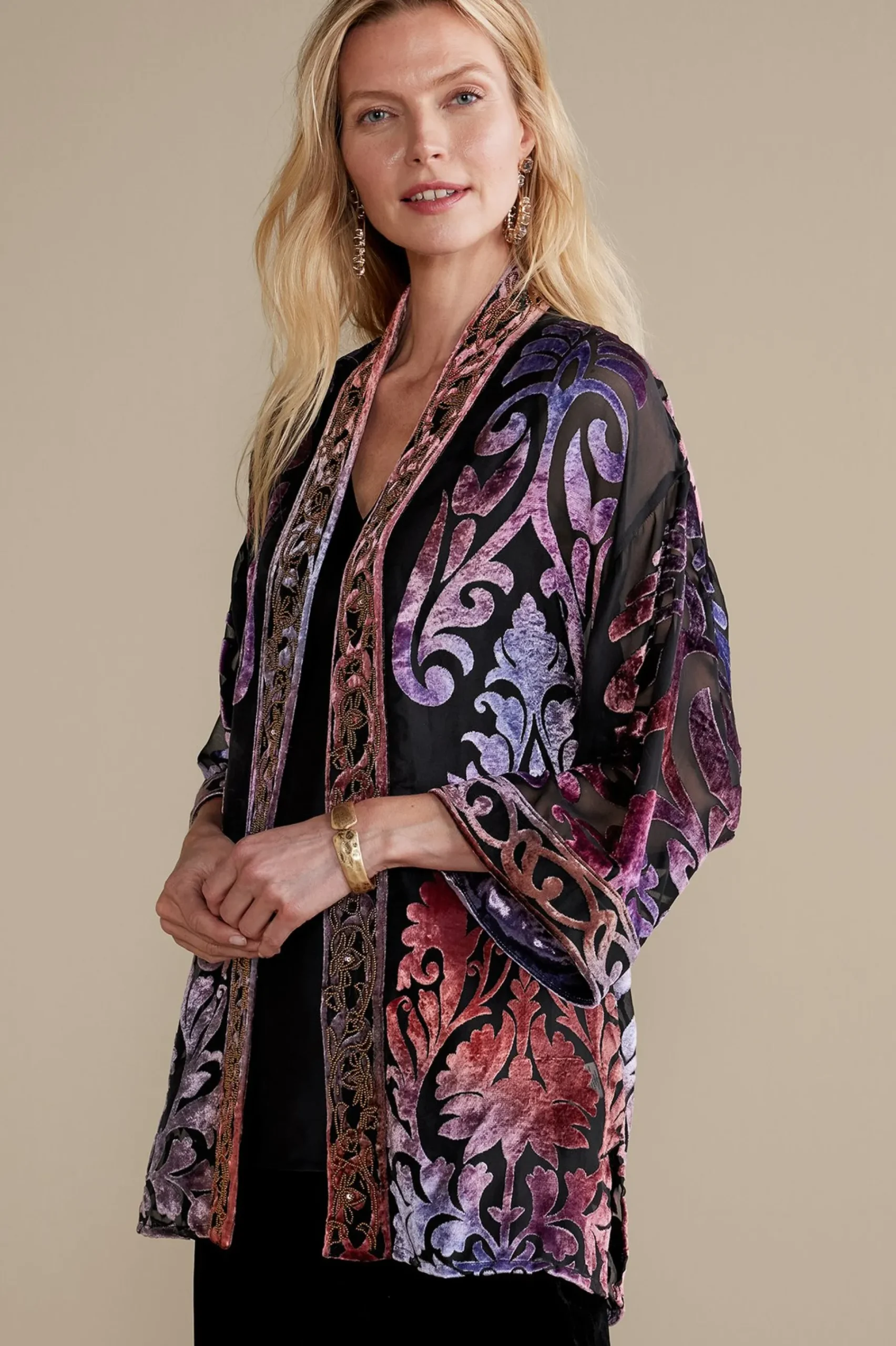 Feminine Flourish|EVelvet Styles-Soft Surroundings Sophia Topper Purple Gold Metallic
