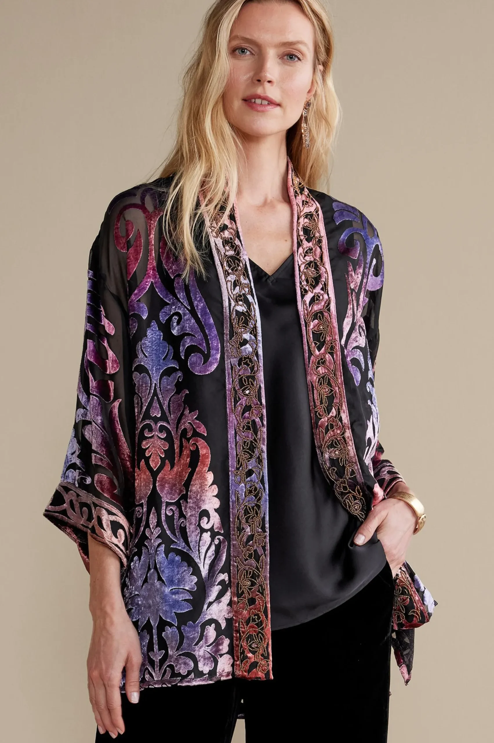 Feminine Flourish|EVelvet Styles-Soft Surroundings Sophia Topper Purple Gold Metallic