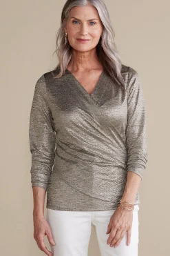 long sleeve|novelty-Soft Surroundings Stella Top Neutral Foil