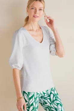 elbow length|pullovers-Soft Surroundings Tabitha Puff Sleeve Top White