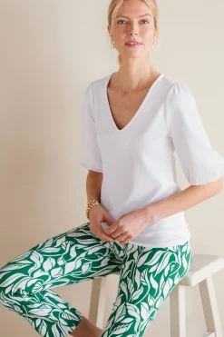 elbow length|pullovers-Soft Surroundings Tabitha Puff Sleeve Top White
