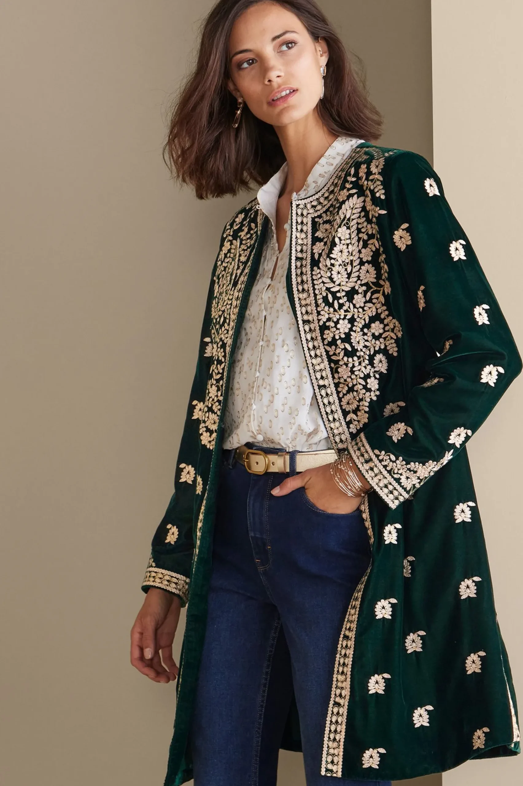 Feminine Flourish|EVelvet Styles-Soft Surroundings Tatianna Velvet Jacket Emerald Green