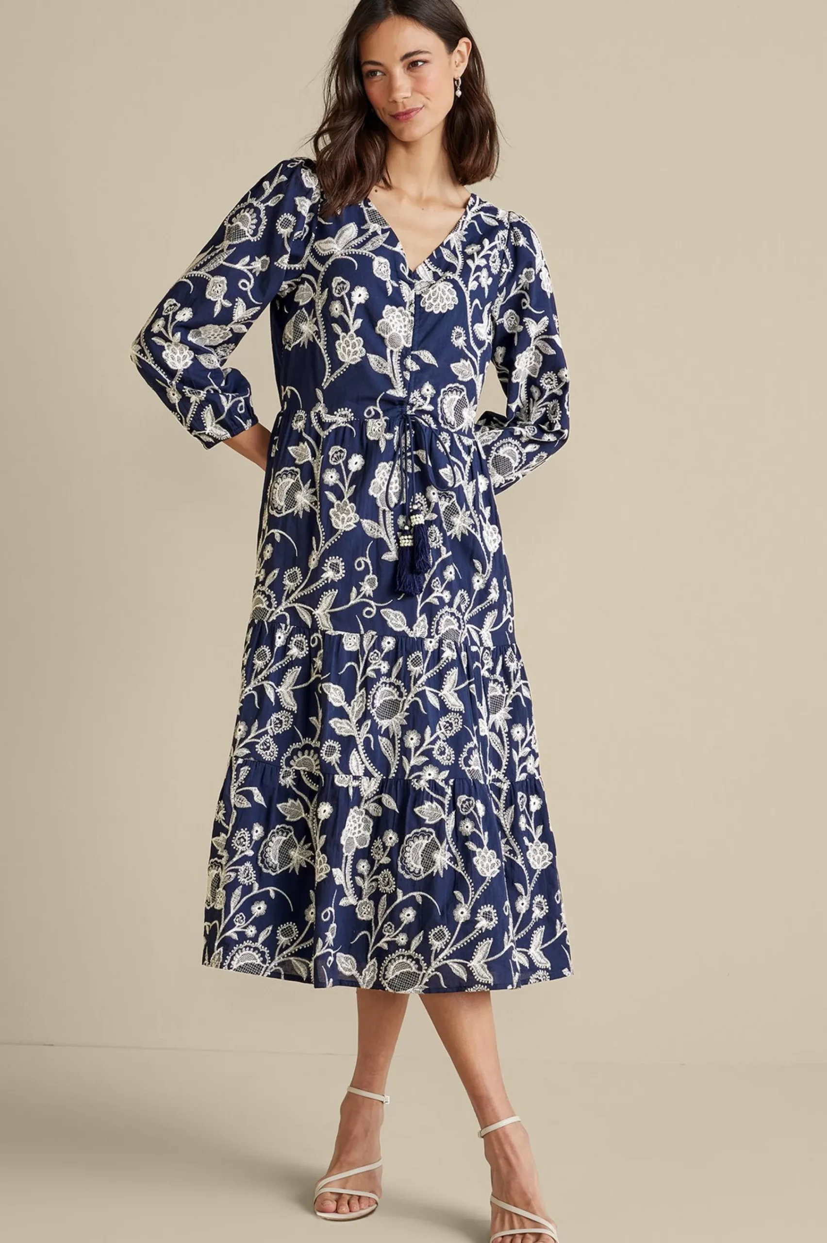 Into The Blues|Vacation Shop-Soft Surroundings Tilda Embroidered Midi Dress Navy