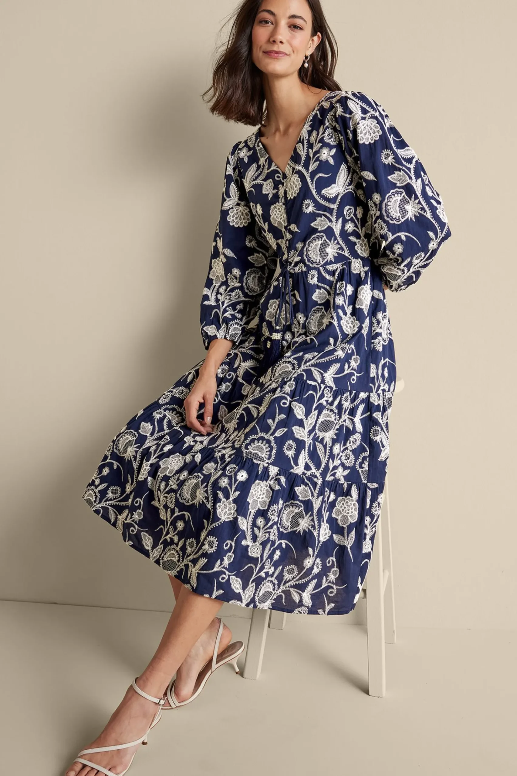 Into The Blues|Vacation Shop-Soft Surroundings Tilda Embroidered Midi Dress Navy