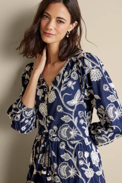 Into The Blues|Vacation Shop-Soft Surroundings Tilda Embroidered Midi Dress Navy