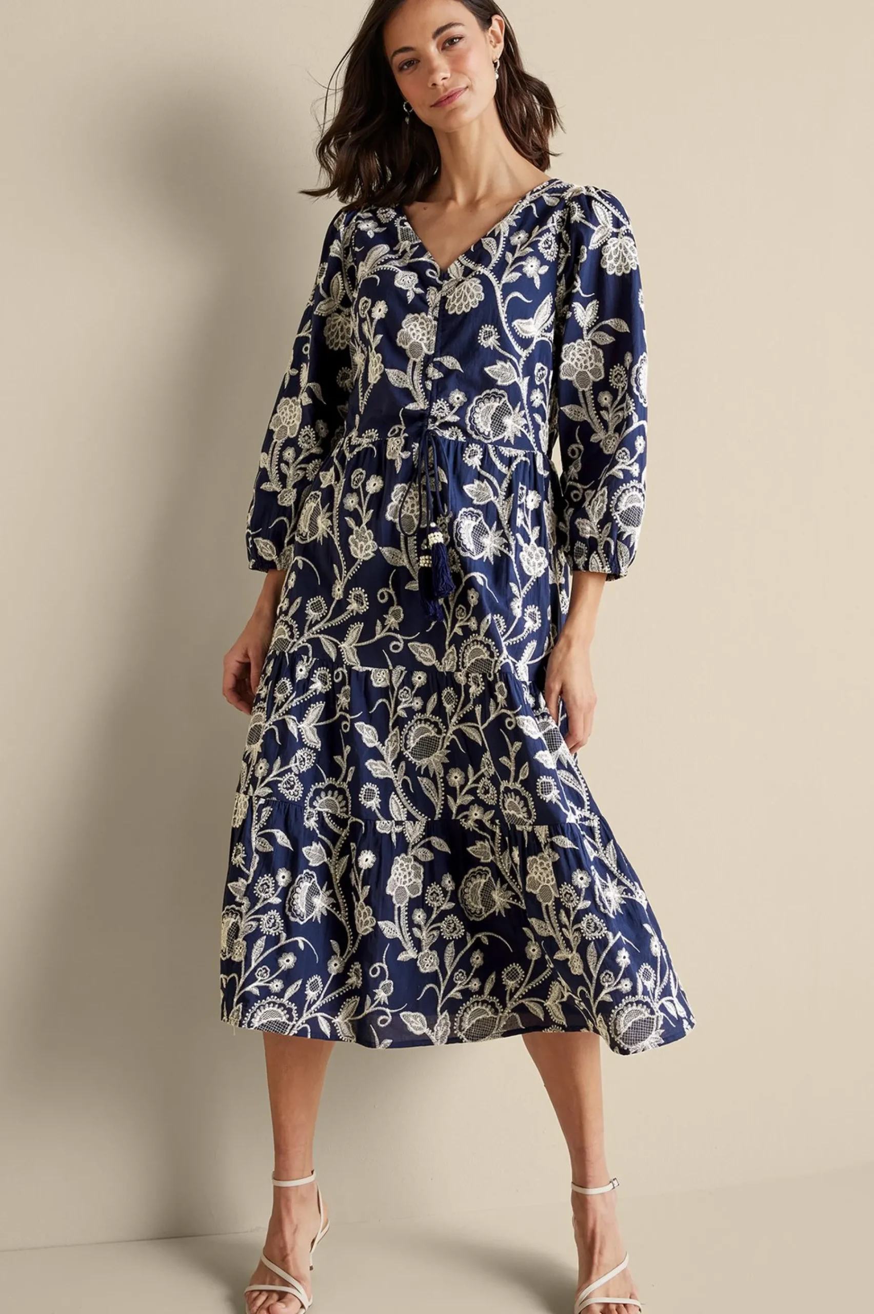 Into The Blues|Vacation Shop-Soft Surroundings Tilda Embroidered Midi Dress Navy