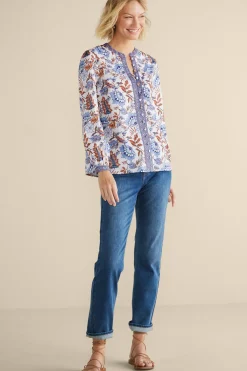Feminine Flourish|Into The Blues-Soft Surroundings Tracy Top Chambray Calico