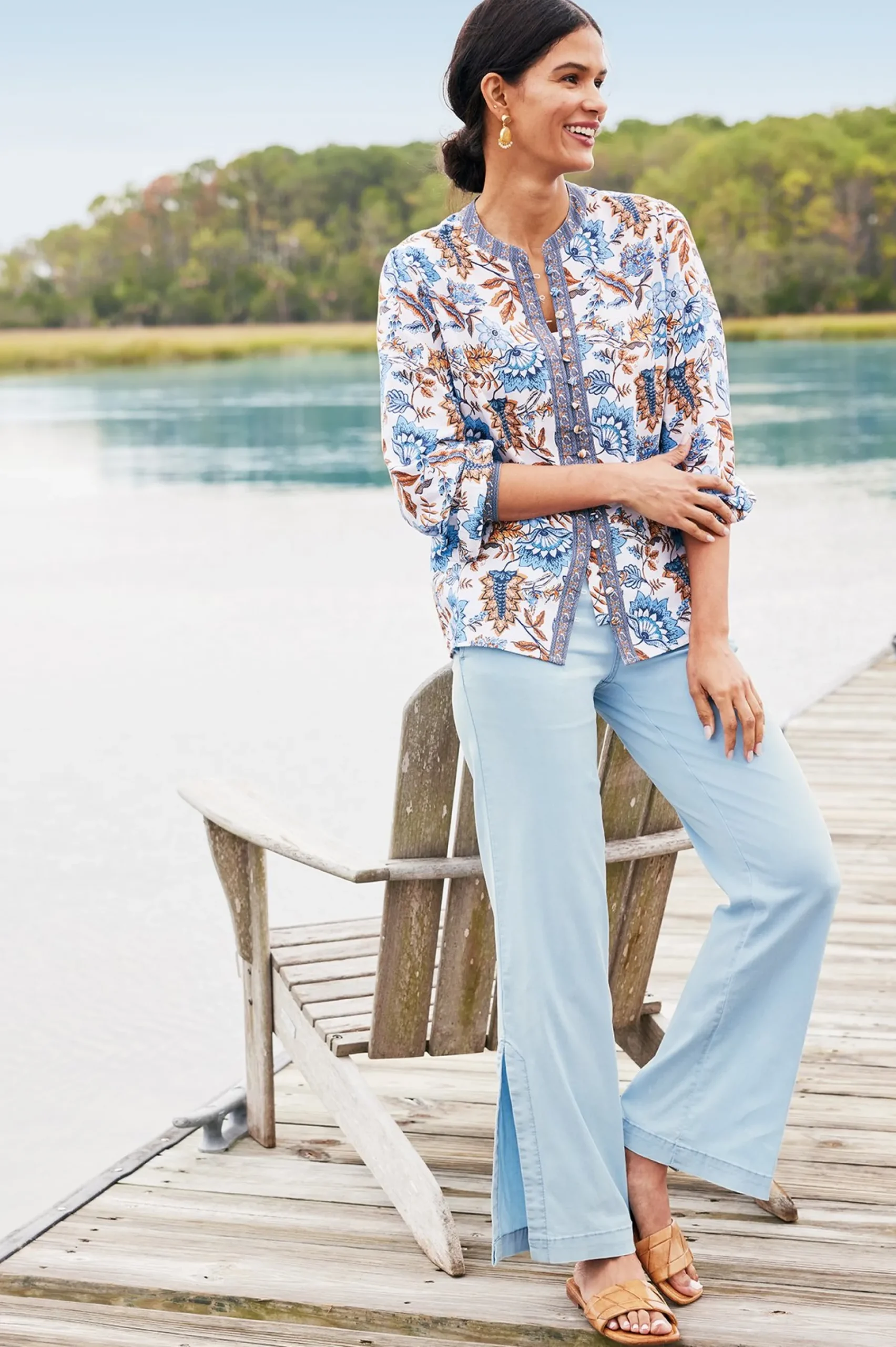 Feminine Flourish|Into The Blues-Soft Surroundings Tracy Top Chambray Calico