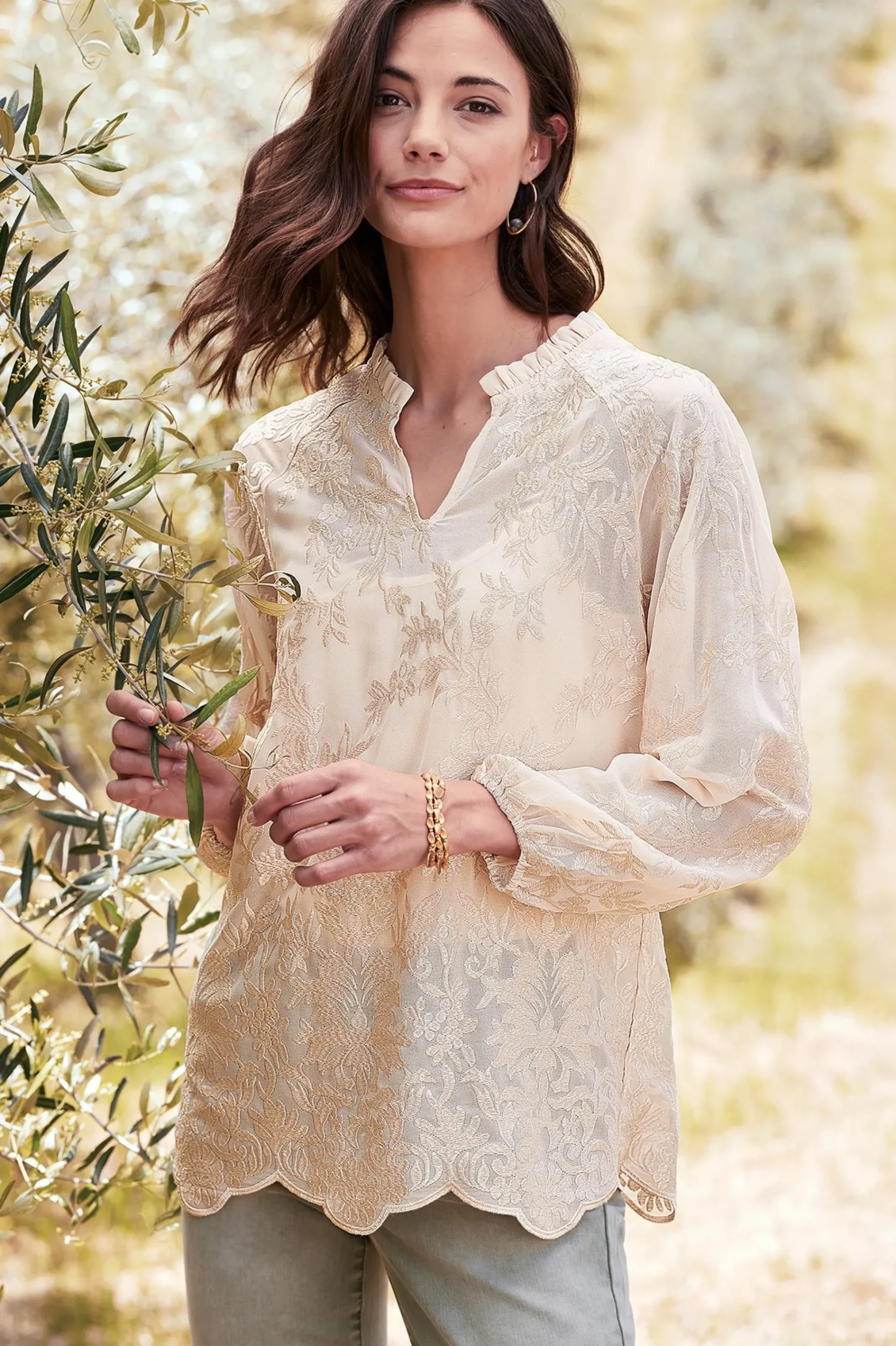 Feminine Flourish|Global Artistry-Soft Surroundings Tresa Lace Top Ivory