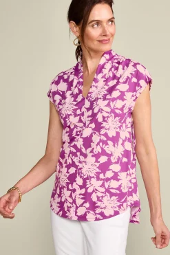 short sleeve|tops & tees-Soft Surroundings Twilight Luau Printed Tunic Global Paisley Neutral