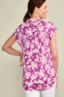 short sleeve|tops & tees-Soft Surroundings Twilight Luau Printed Tunic Global Paisley Neutral