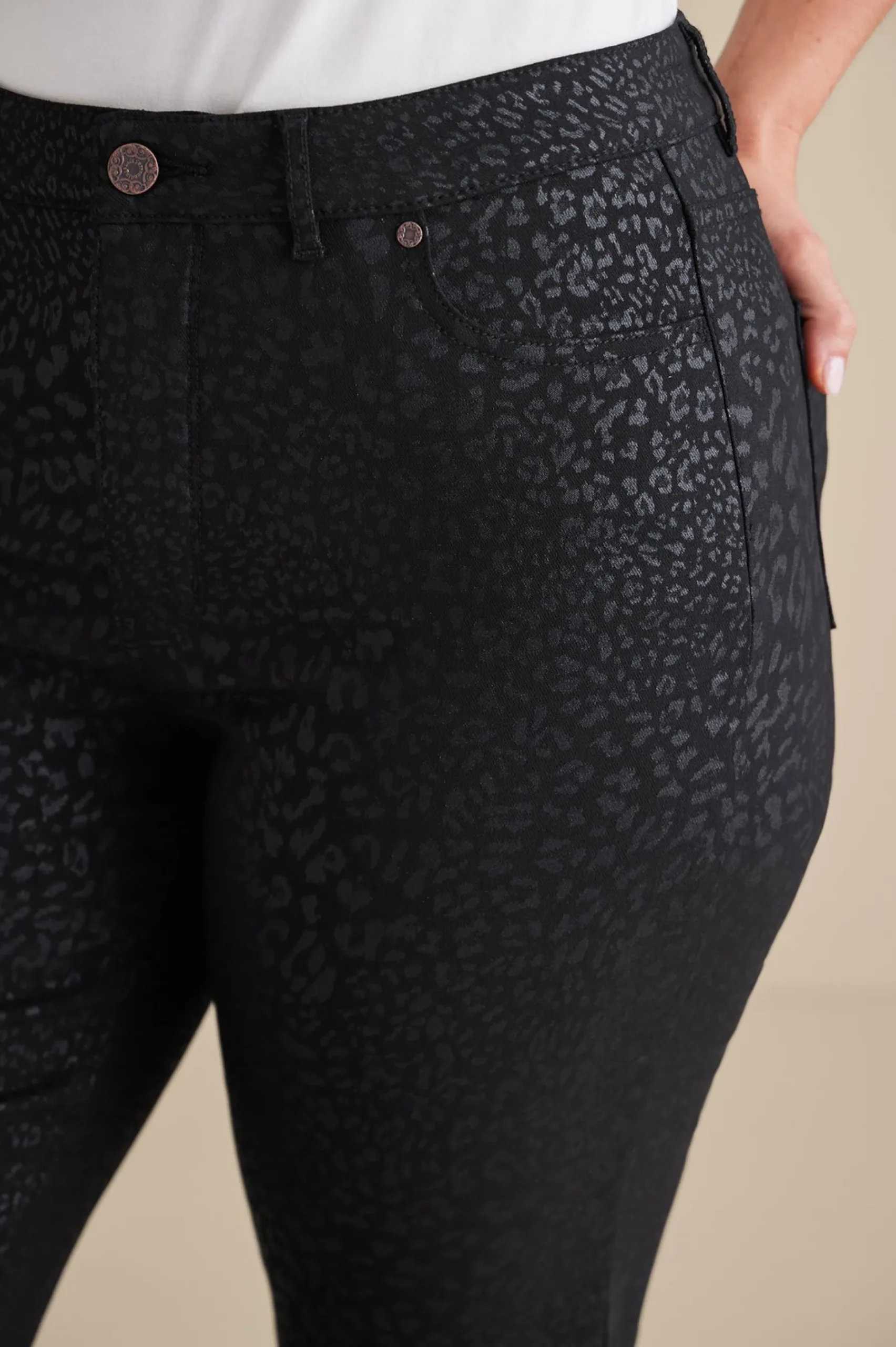 leggings|full length-Soft Surroundings Ultimate Denim Animal Straight Leg Jeans Metallic Animal