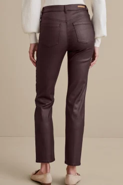 Everyday Styles|leggings-Soft Surroundings Ultimate Denim Coated Straight Leg Jeans Coated Dark Brown