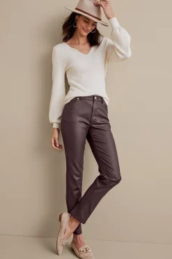 Everyday Styles|leggings-Soft Surroundings Ultimate Denim Coated Straight Leg Jeans Coated Dark Brown