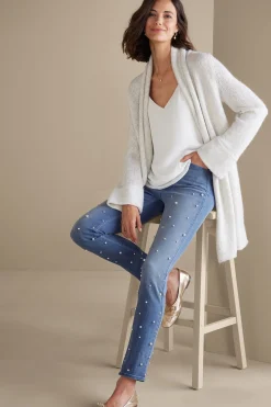 Wear Now Styles|leggings-Soft Surroundings Ultimate Denim Pearl Straight Leg Jeans Icy Blue Wash