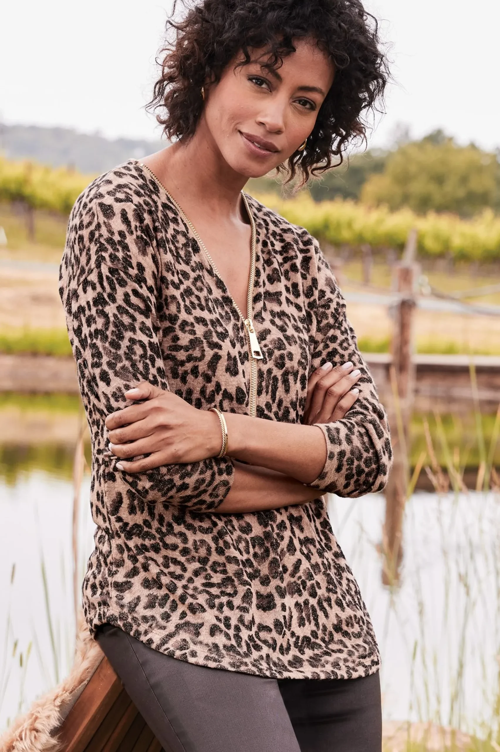 Everyday Styles|Sweaters & Cardigans-Soft Surroundings Valentina Zip Sweater Sangria Red