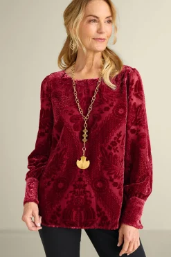 EVelvet Styles|long sleeve-Soft Surroundings Vanetta Velvet Top Jewel Green