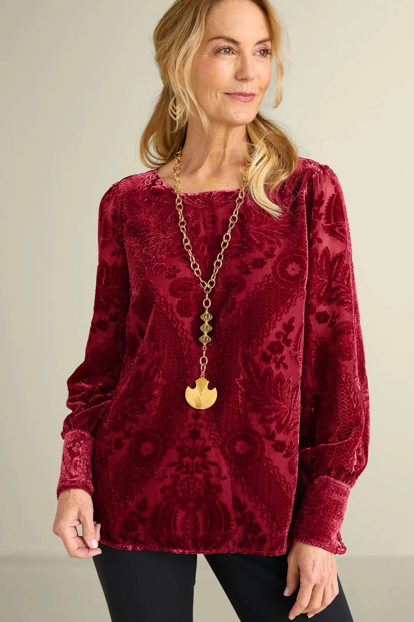 EVelvet Styles|long sleeve-Soft Surroundings Vanetta Velvet Top Jewel Green