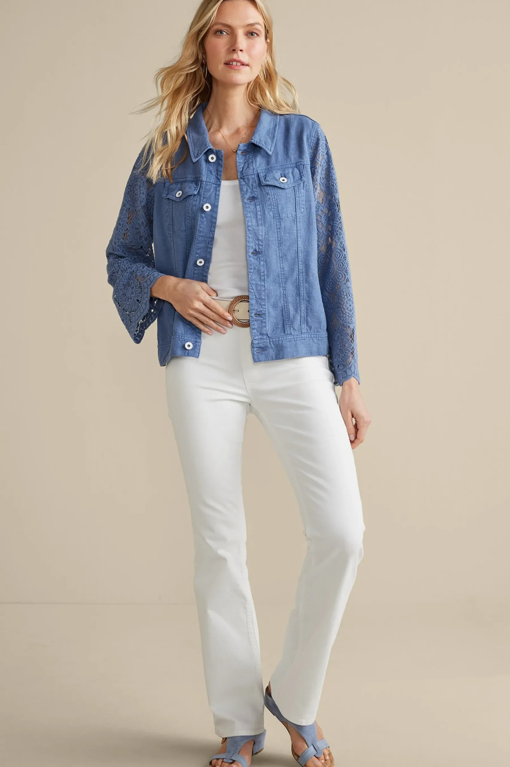 Feminine Flourish|Into The Blues-Soft Surroundings Varese Linen Blend Jacket Colony Blue