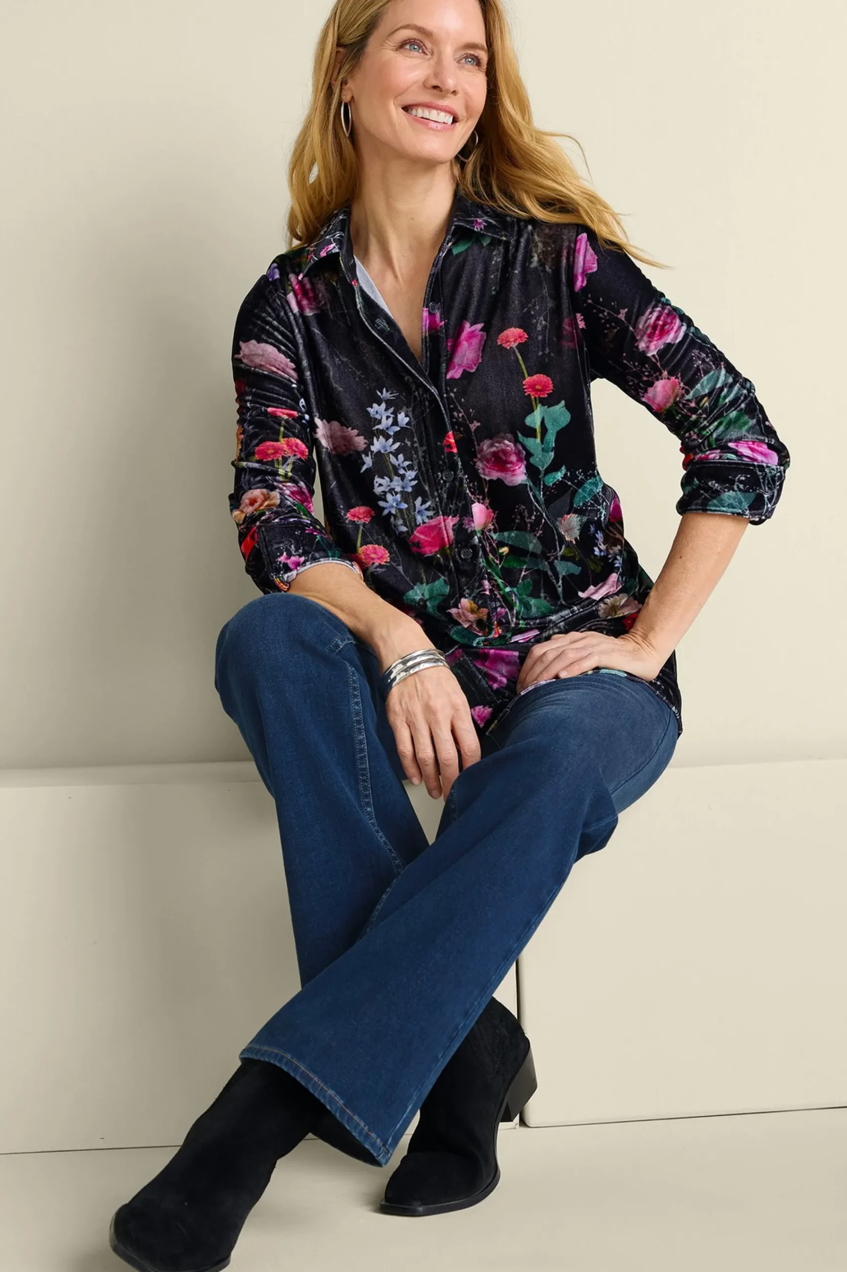 Everyday Styles|EVelvet Styles-Soft Surroundings Velvet Boyfriend Tunic Shirt Dark Copper