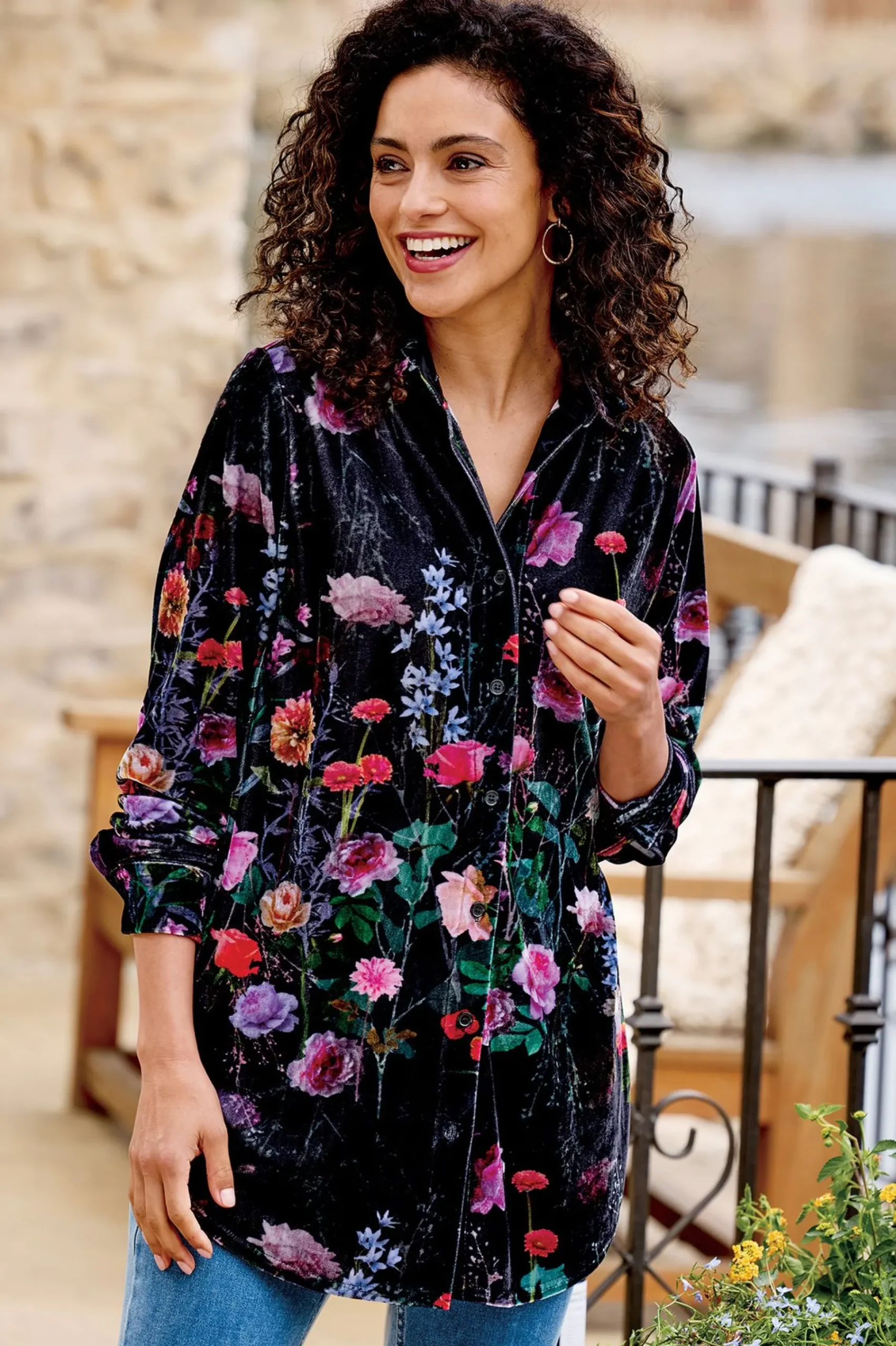 Everyday Styles|EVelvet Styles-Soft Surroundings Velvet Boyfriend Tunic Shirt Dark Copper