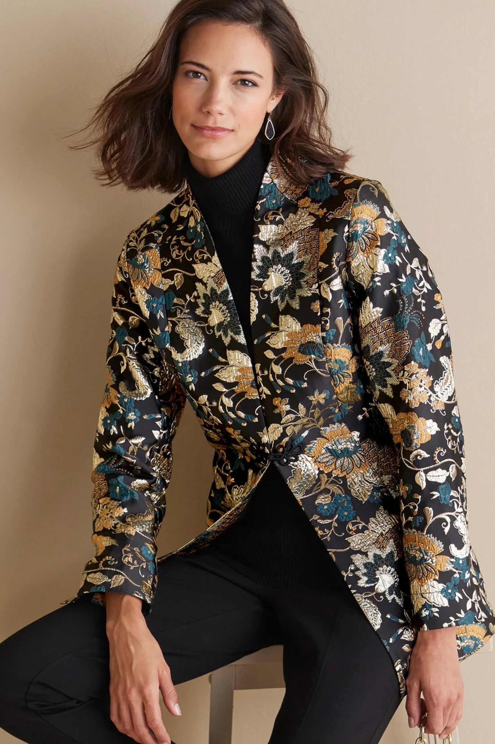 Feminine Flourish|Global Artistry-Soft Surroundings Viola Jacquard Jacket Multi Floral
