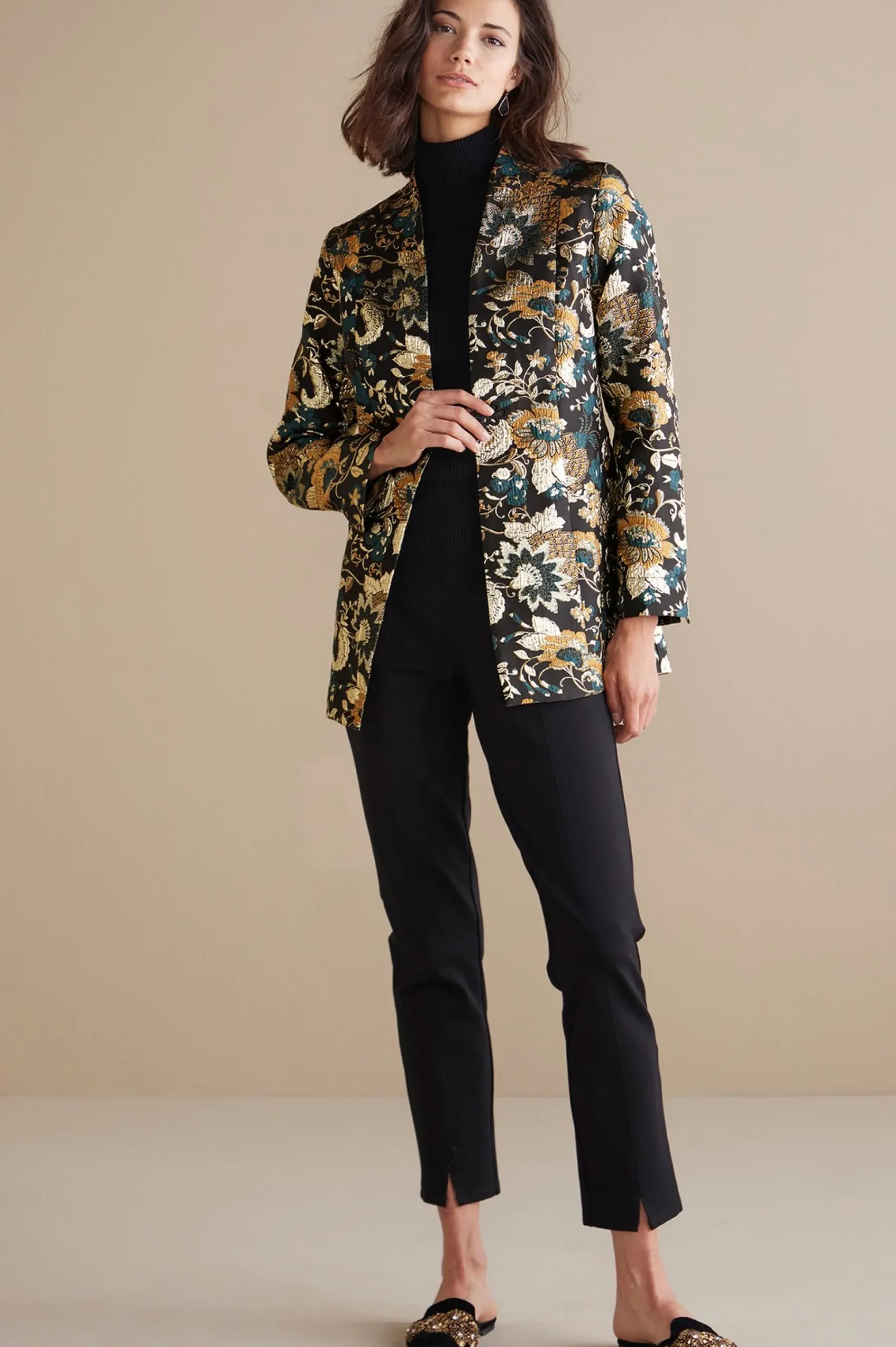 Feminine Flourish|Global Artistry-Soft Surroundings Viola Jacquard Jacket Multi Floral